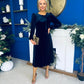 Lindsey Bow Detail Velvet Occasion Dress Navy