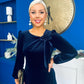 Lindsey Bow Detail Velvet Occasion Dress Navy