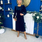 Lindsey Bow Detail Velvet Occasion Dress Navy