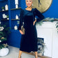 Lindsey Bow Detail Velvet Occasion Dress Navy