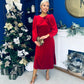 Lindsey Bow Detail Velvet Occasion Dress Red