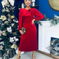 Lindsey Bow Detail Velvet Occasion Dress Red