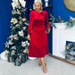 Lindsey Bow Detail Velvet Occasion Dress Red