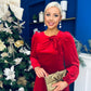 Lindsey Bow Detail Velvet Occasion Dress Red
