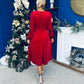 Lindsey Bow Detail Velvet Occasion Dress Red