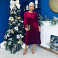 Lindsey Bow Detail Velvet Occasion Dress Wine