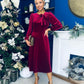 Lindsey Bow Detail Velvet Occasion Dress Wine