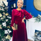 Lindsey Bow Detail Velvet Occasion Dress Wine