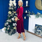Lindsey Bow Detail Velvet Occasion Dress Wine
