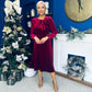 Lindsey Bow Detail Velvet Occasion Dress Wine