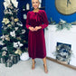 Lindsey Bow Detail Velvet Occasion Dress Wine