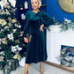 Lindsey Bow Detail Velvet Occasion Dress Forest