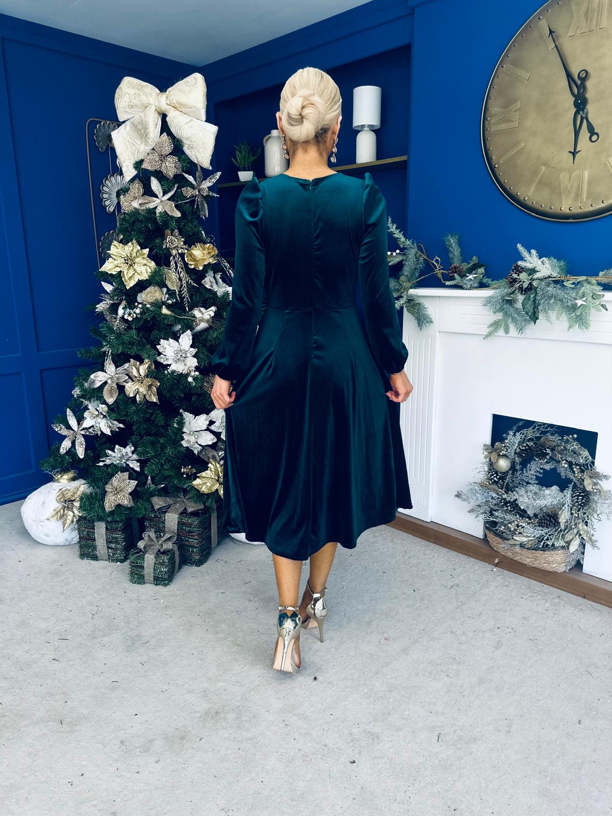 Lindsey Bow Detail Velvet Occasion Dress Forest