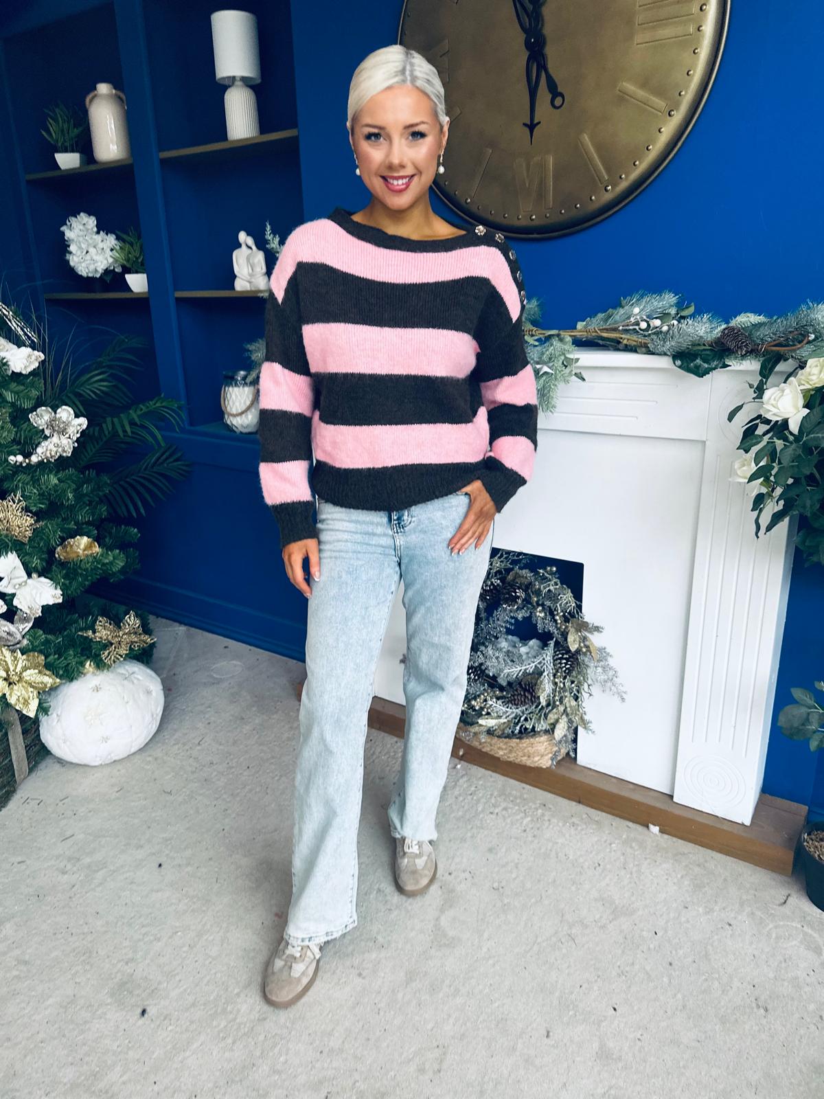 Edel Button Detailed Knitted Jumper Pink