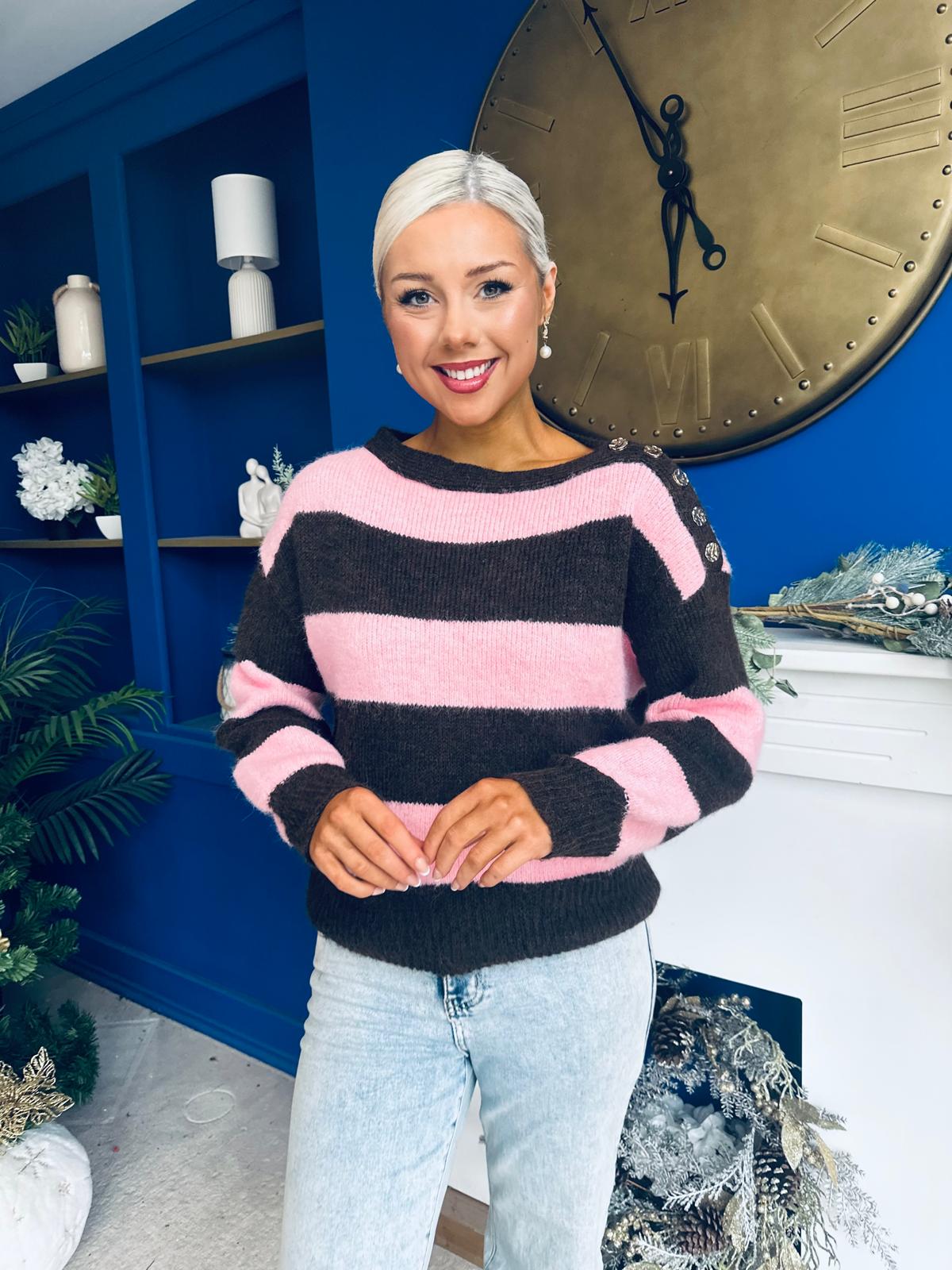 Edel Button Detailed Knitted Jumper Pink