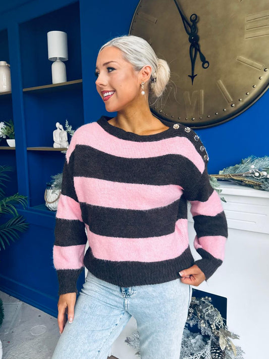 Edel Button Detailed Knitted Jumper Pink