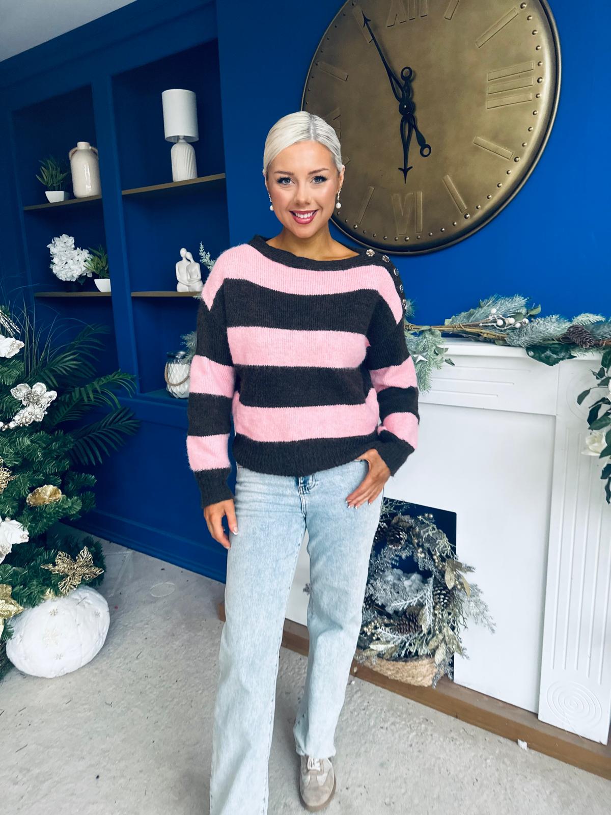 Edel Button Detailed Knitted Jumper Pink