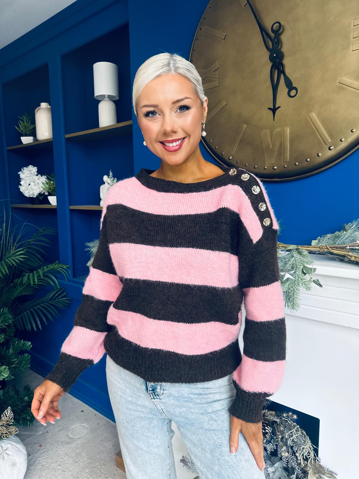Edel Button Detailed Knitted Jumper Pink