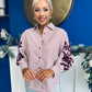 Mabel Embroidered Pinstripe Shirt Burgundy