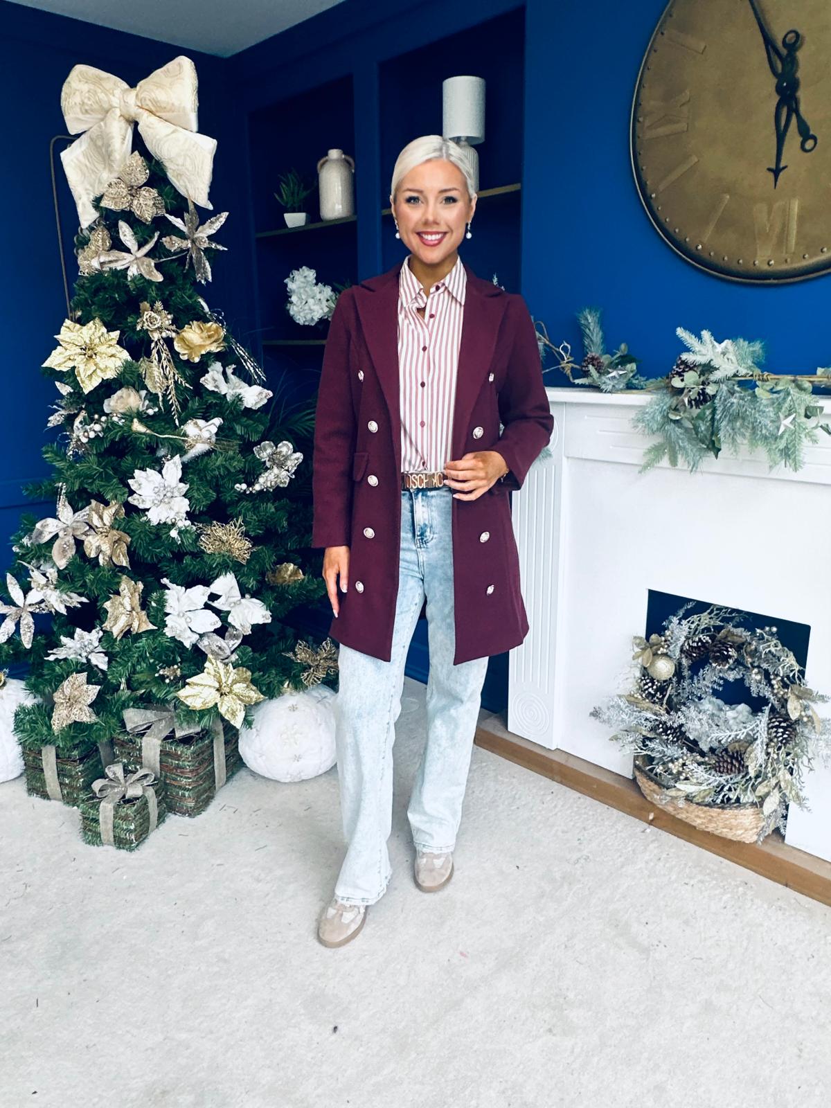 Piper Gold Button Jacket Burgundy