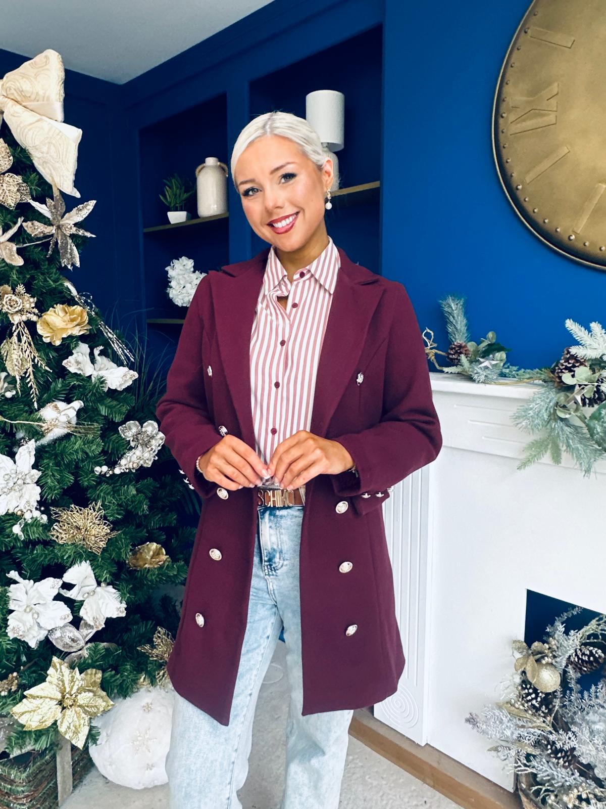 Piper Gold Button Jacket Burgundy