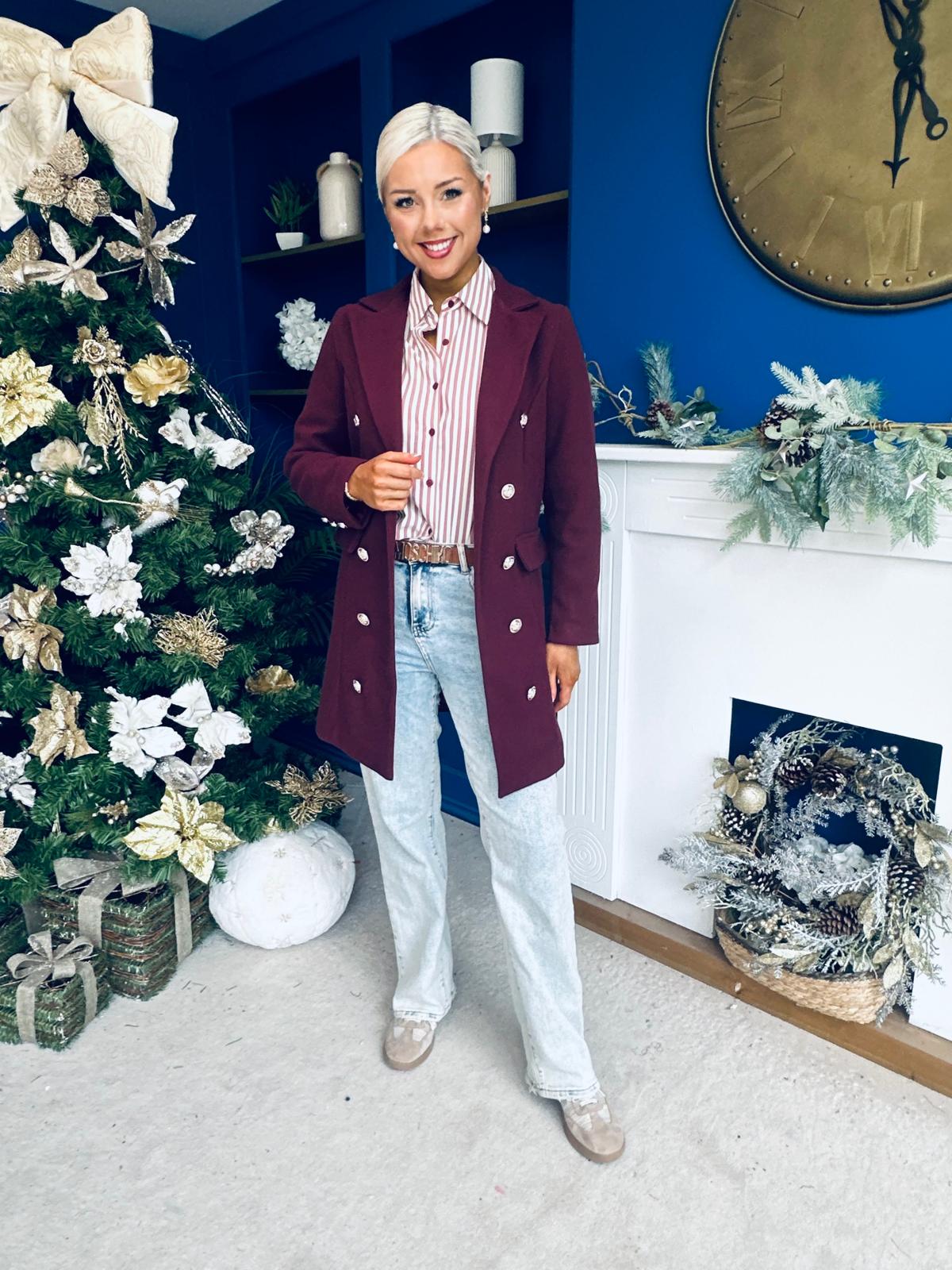 Piper Gold Button Jacket Burgundy