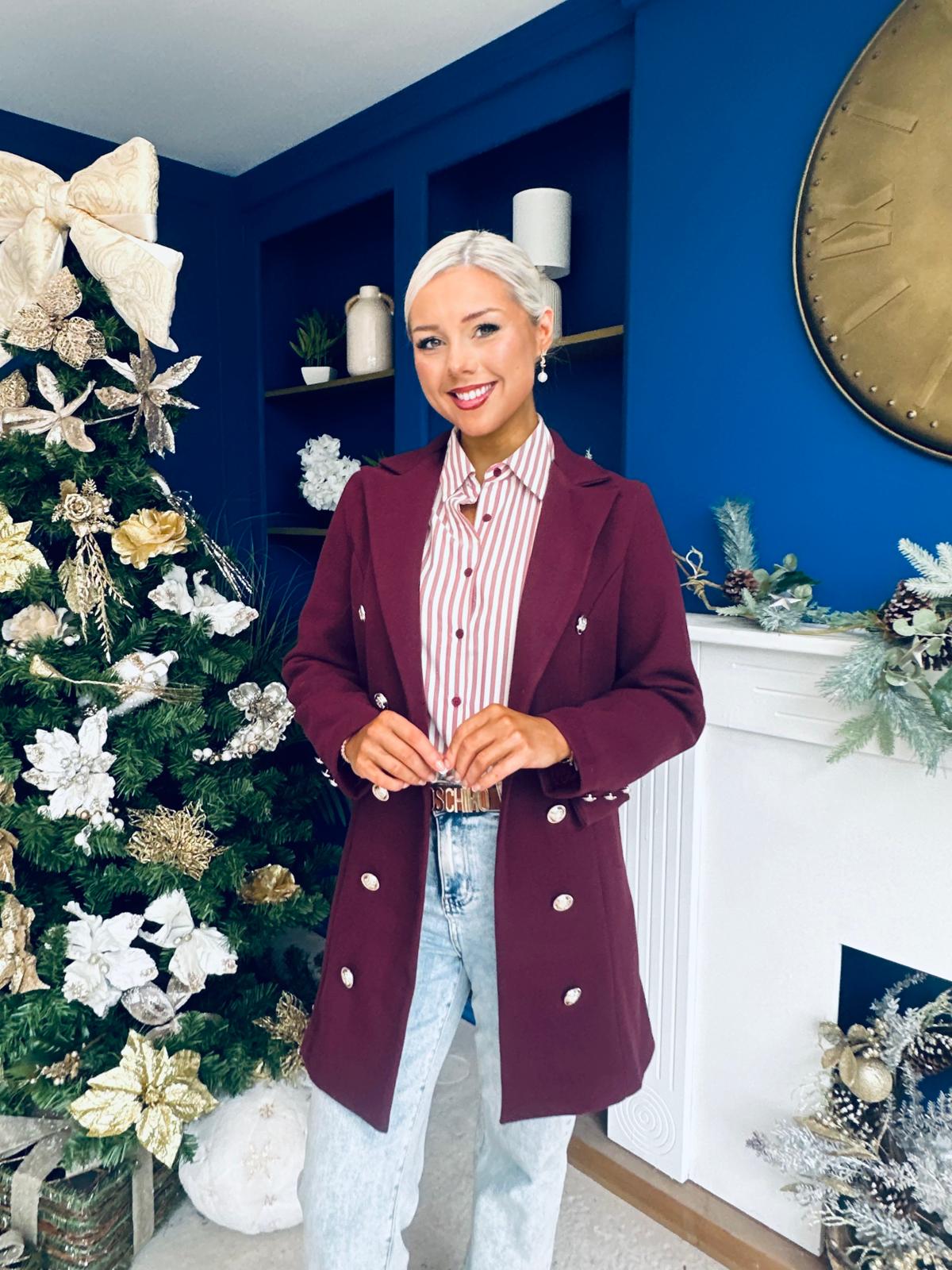Piper Gold Button Jacket Burgundy