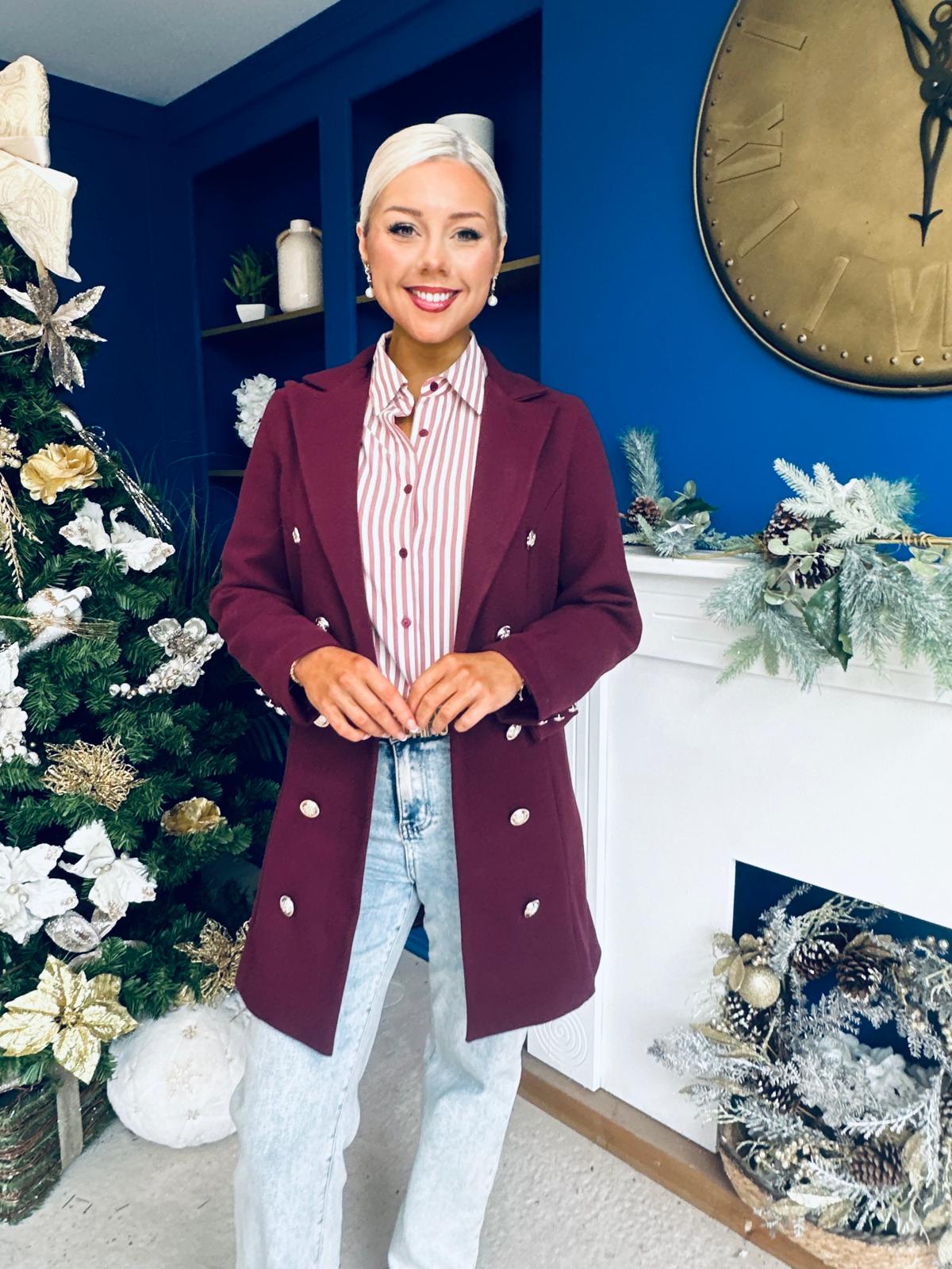 Piper Gold Button Jacket Burgundy