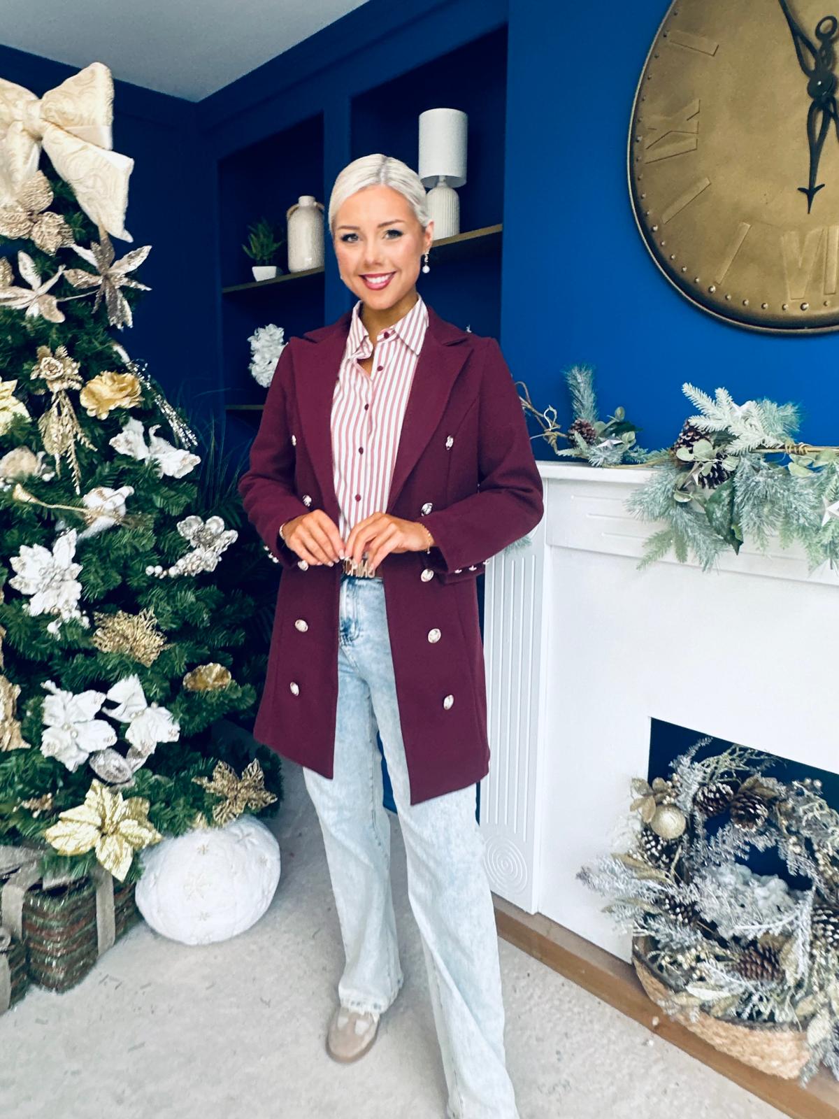 Piper Gold Button Jacket Burgundy