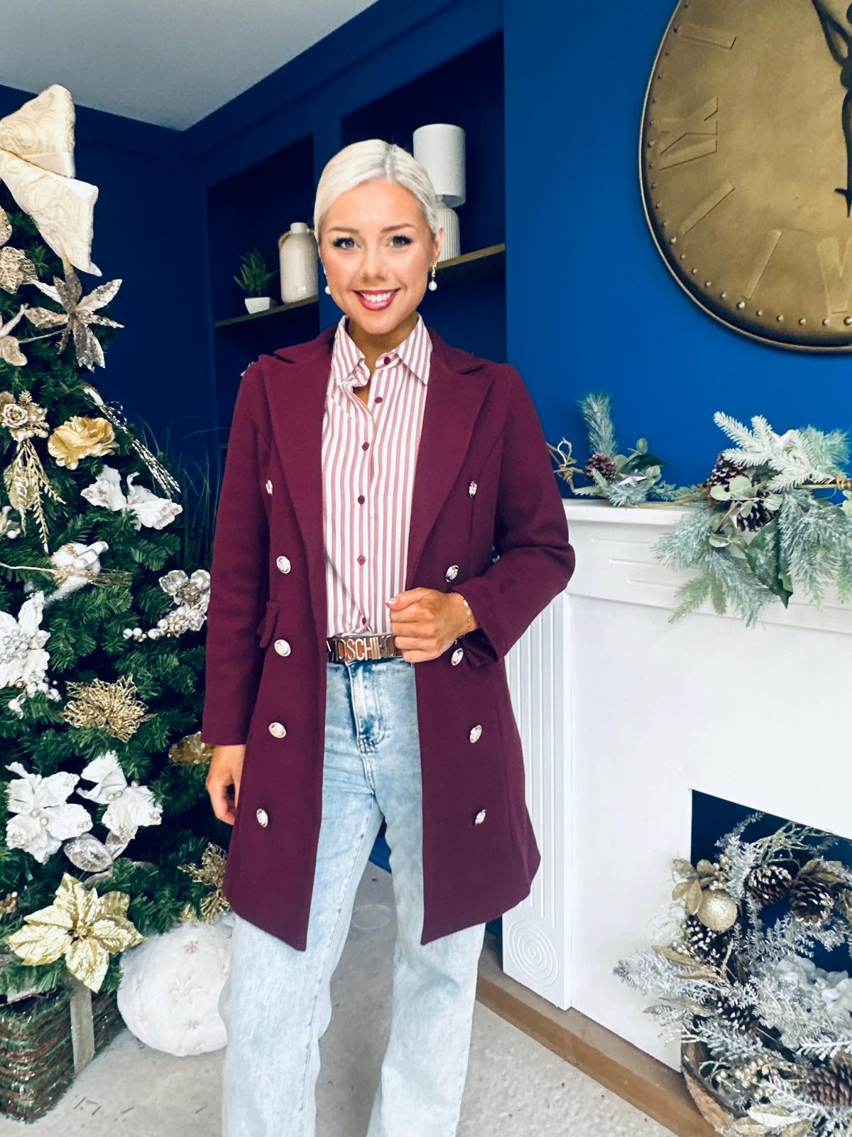 Piper Gold Button Jacket Burgundy