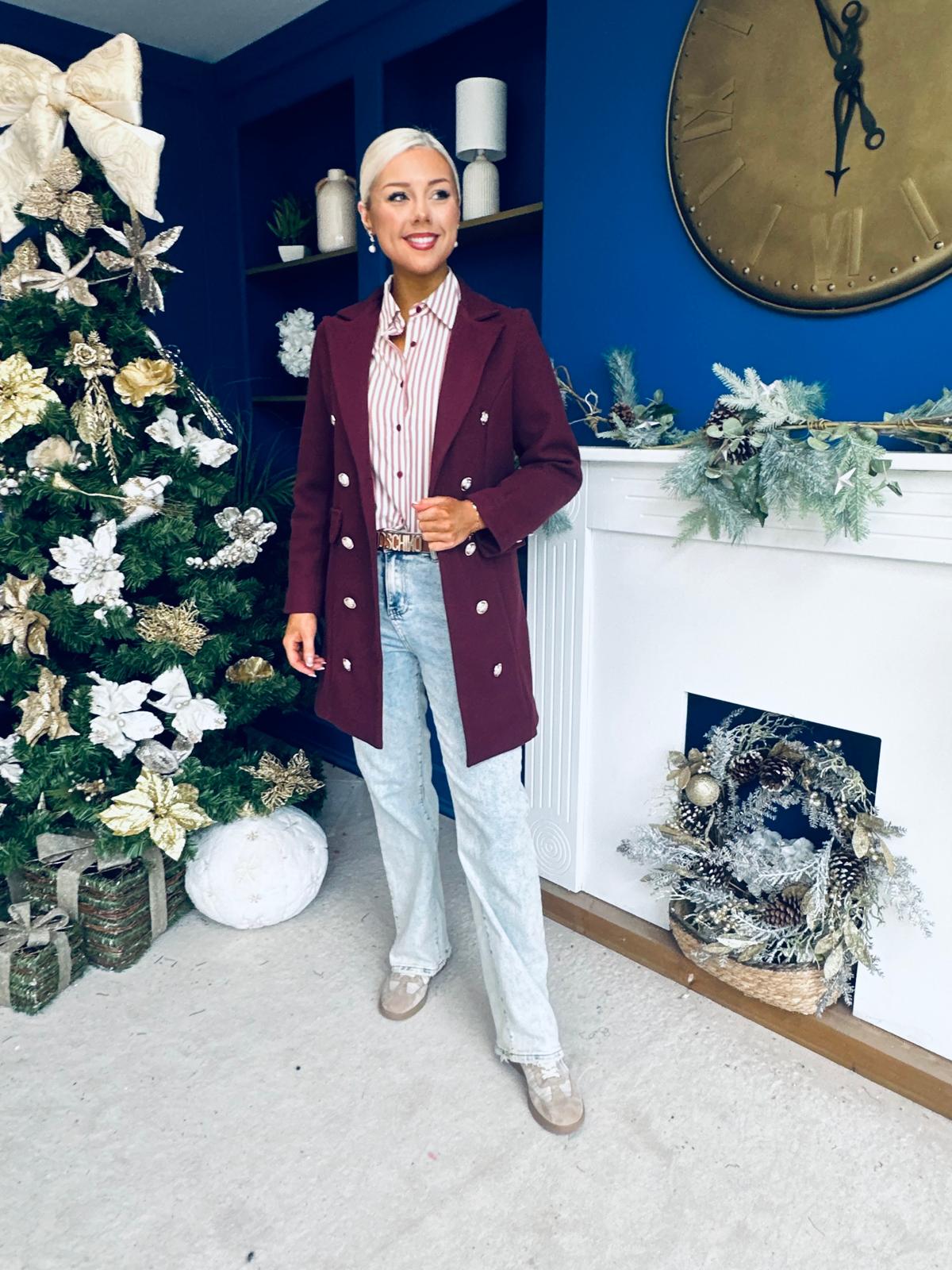 Piper Gold Button Jacket Burgundy