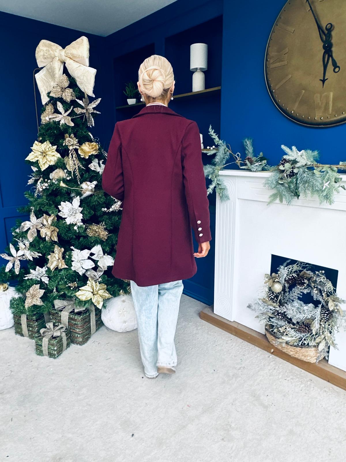 Piper Gold Button Jacket Burgundy