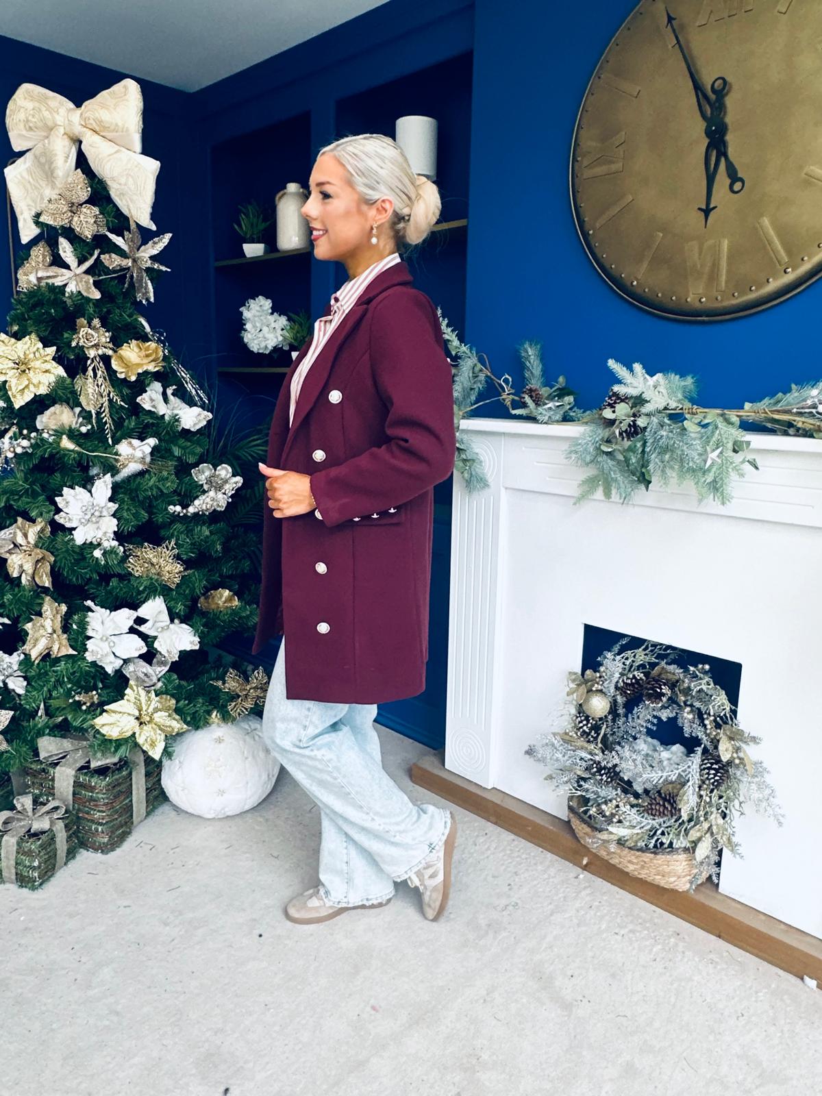 Piper Gold Button Jacket Burgundy