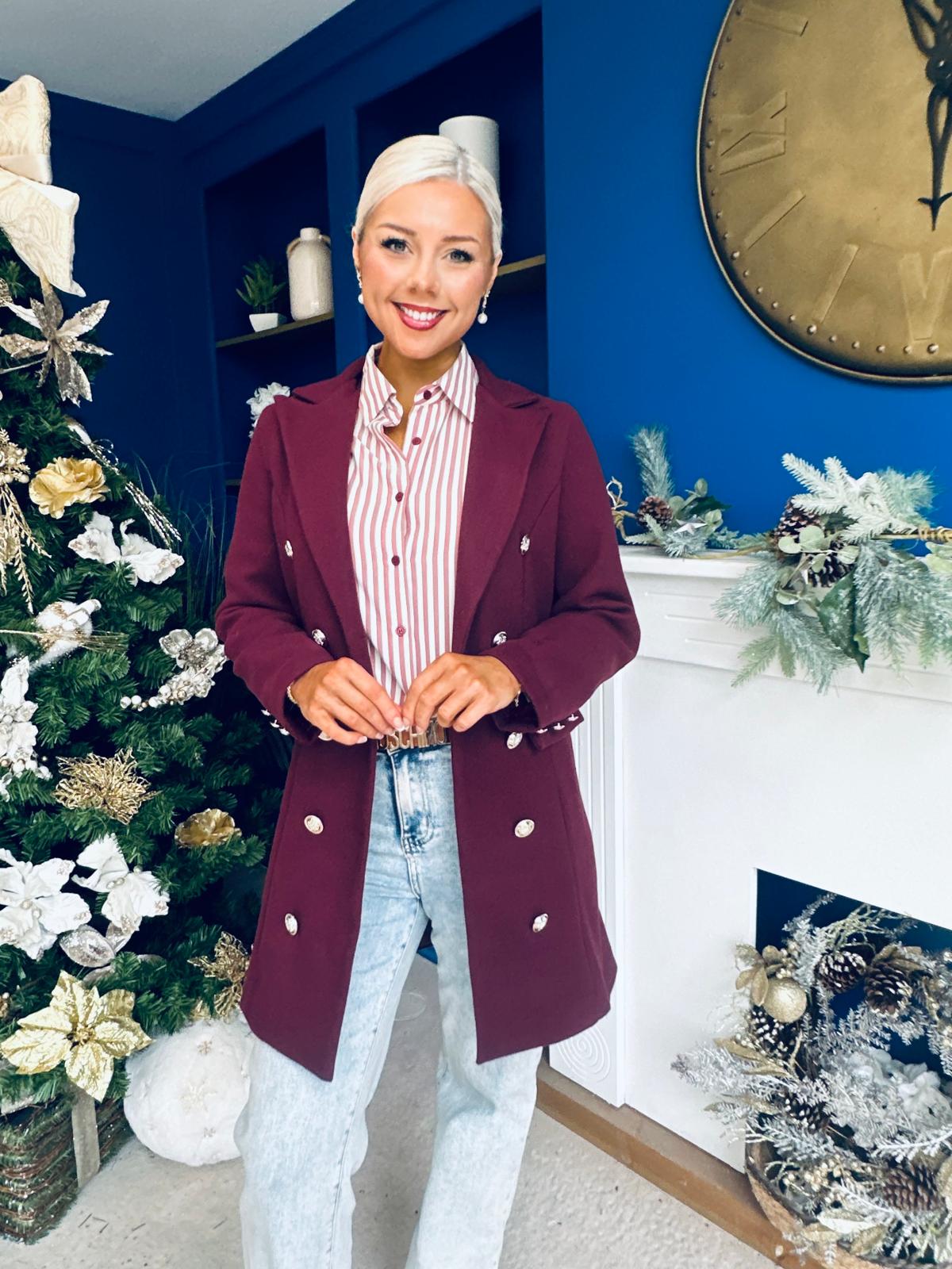 Piper Gold Button Jacket Burgundy