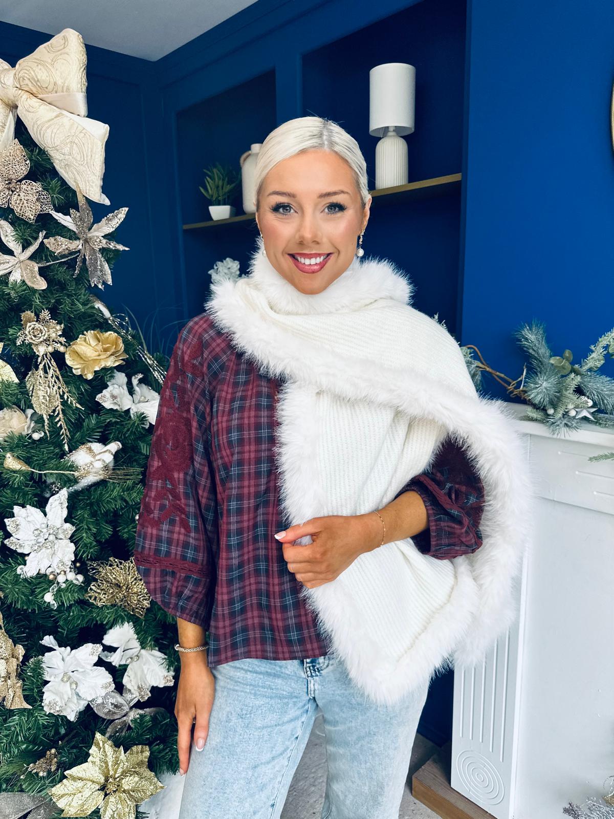 Kerri Faux Fur Trim Scarf Cream