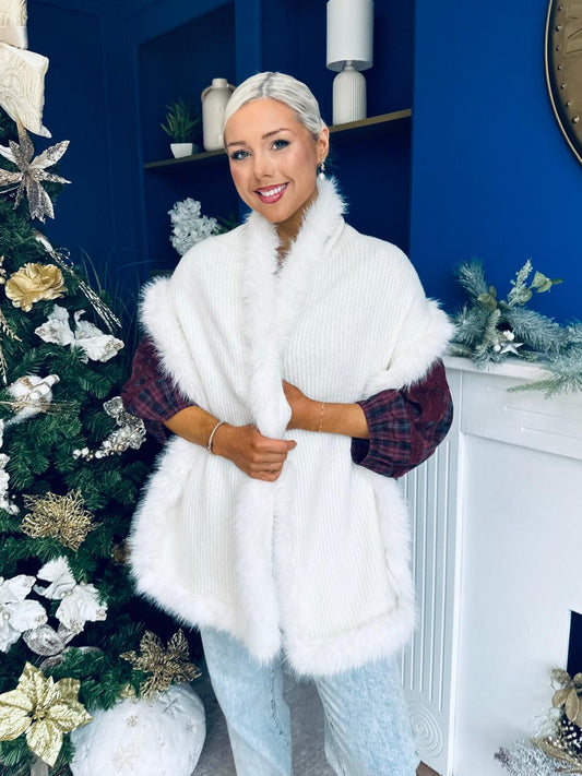 Kerri Faux Fur Trim Scarf Cream