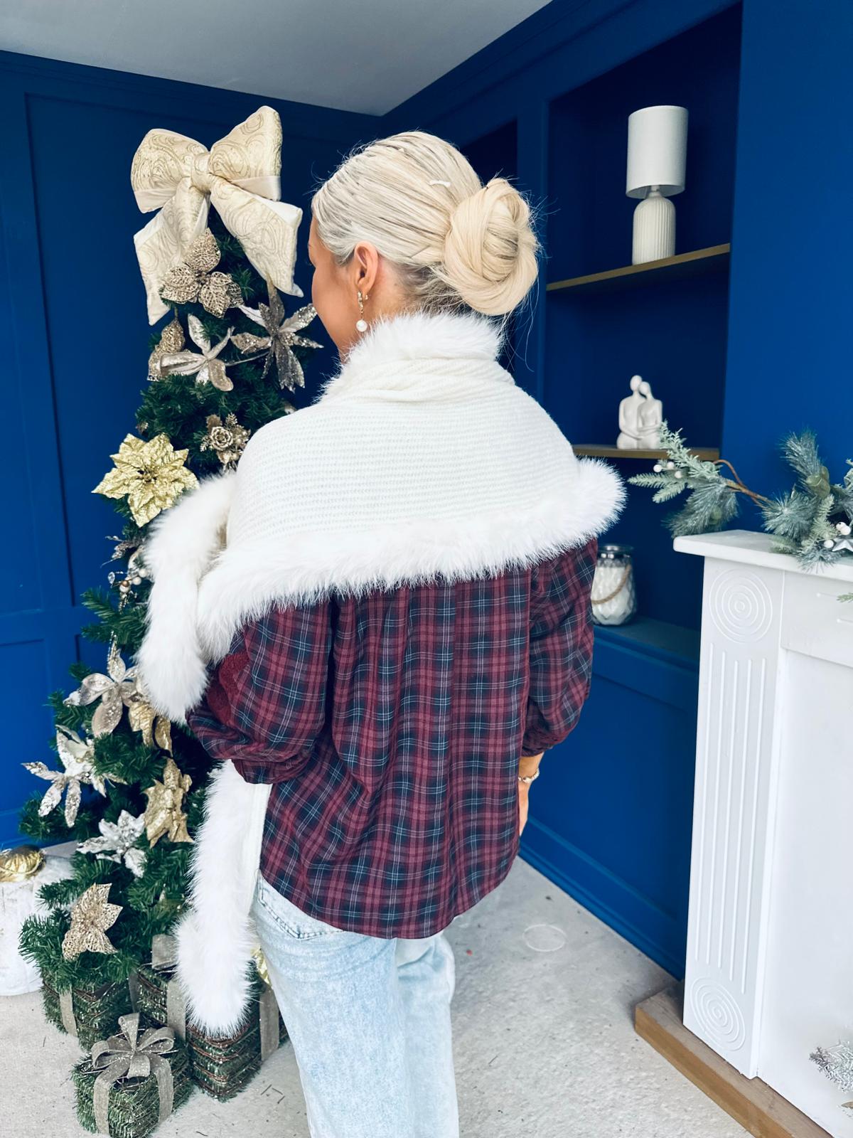 Kerri Faux Fur Trim Scarf Cream