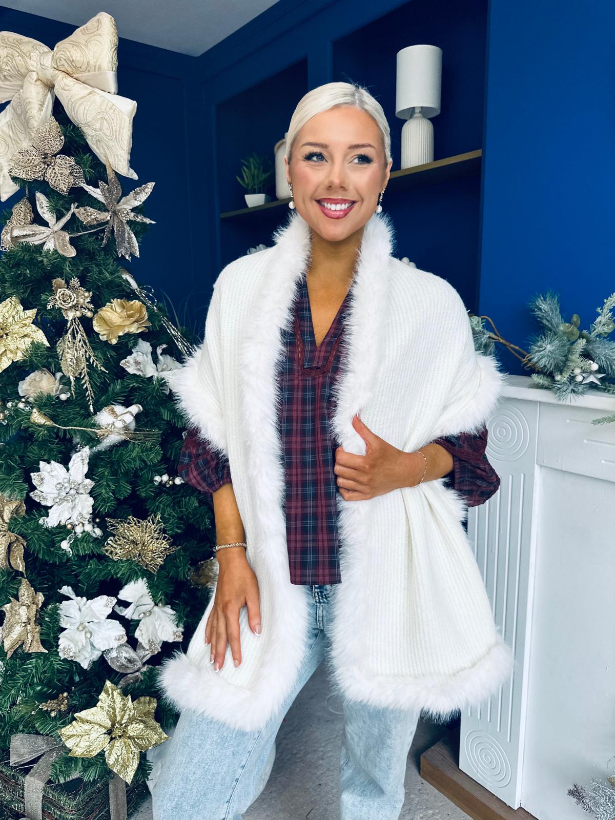 Kerri Faux Fur Trim Scarf Cream