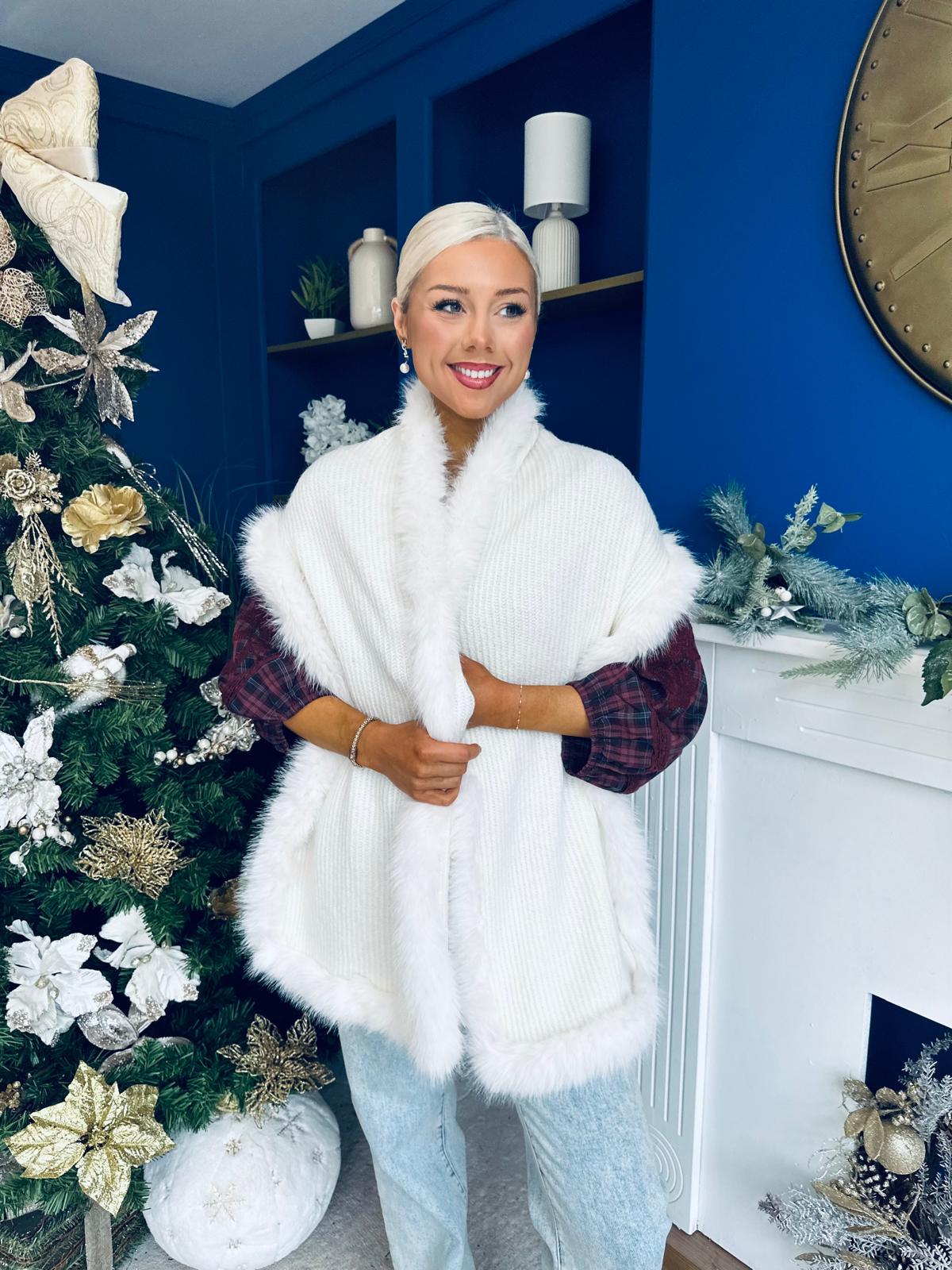 Kerri Faux Fur Trim Scarf Cream