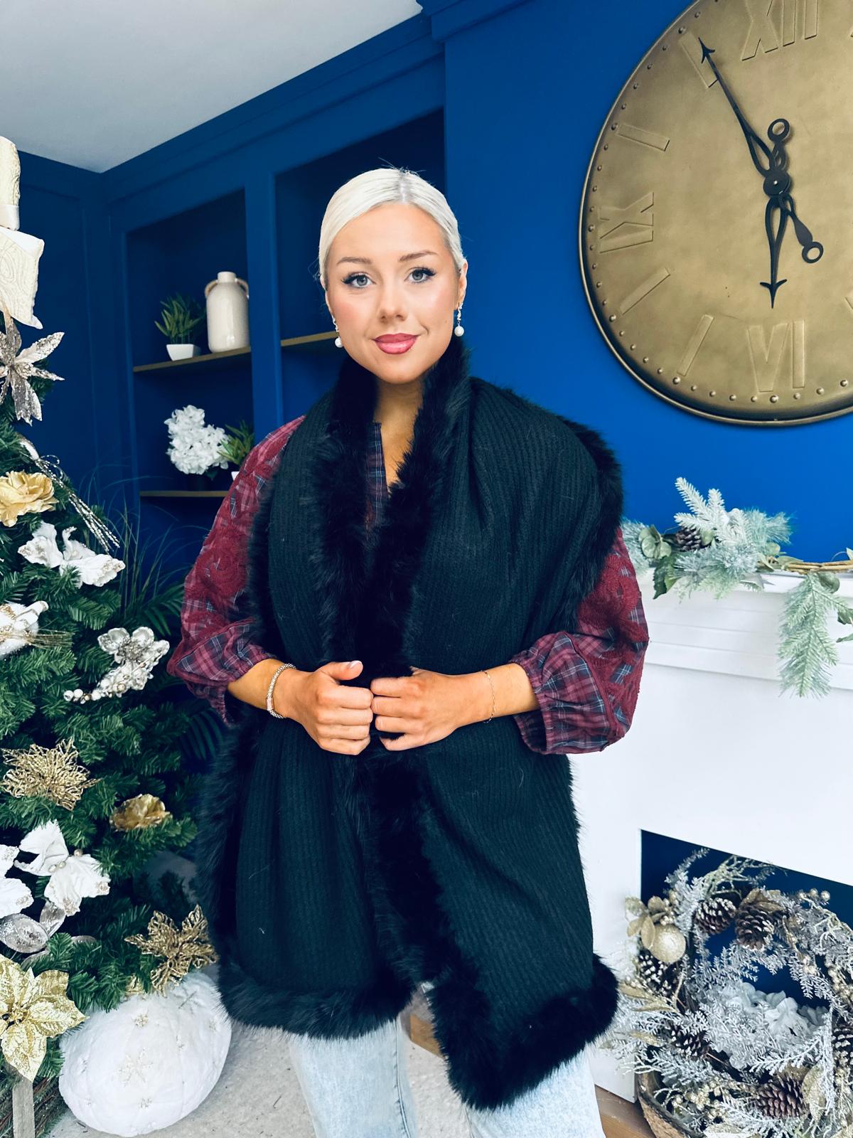 Kerri Faux Fur Trim Scarf Black