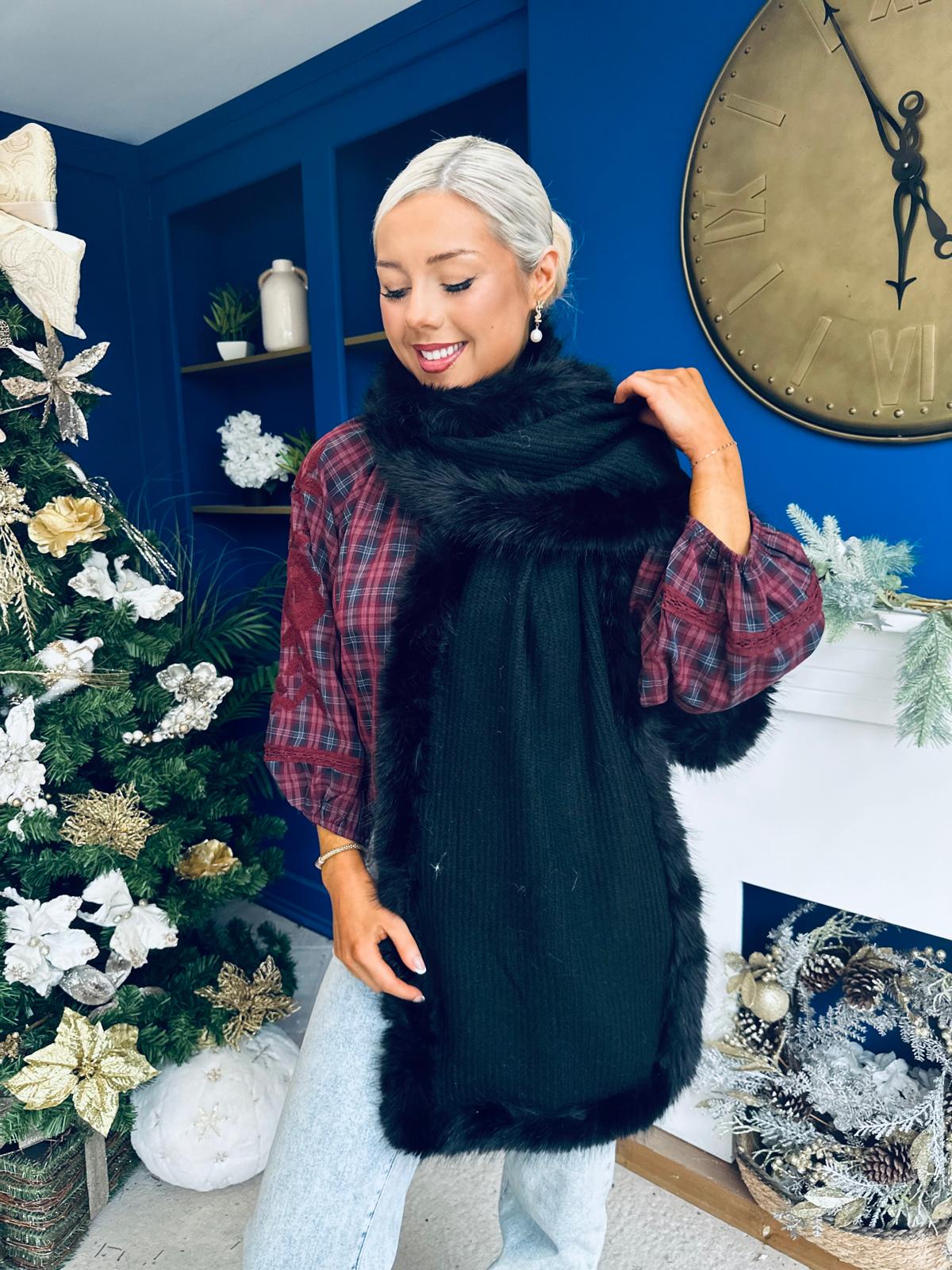 Kerri Faux Fur Trim Scarf Black