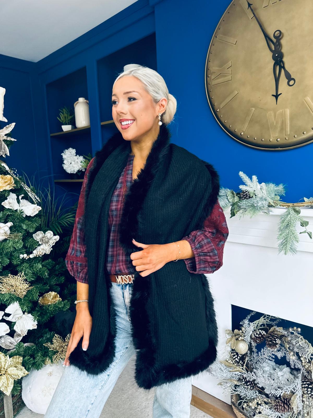 Kerri Faux Fur Trim Scarf Black