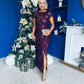 Georgie sequin Lace Split Maxi Dress Burgundy PRE ORDER Arriving 9 Oct