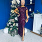 Georgie sequin Lace Split Maxi Dress Burgundy PRE ORDER Arriving 9 Oct