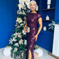 Georgie sequin Lace Split Maxi Dress Burgundy PRE ORDER Arriving 9 Oct