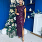 Georgie sequin Lace Split Maxi Dress Burgundy PRE ORDER Arriving 9 Oct