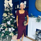 Darcie Flaired Sleeve Frill Midi Dress Burgundy