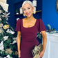 Darcie Flaired Sleeve Frill Midi Dress Burgundy