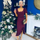 Darcie Flaired Sleeve Frill Midi Dress Burgundy