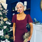 Darcie Flaired Sleeve Frill Midi Dress Burgundy